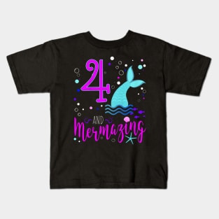 Kids Mermaid Girls 4Th Birthday 4 Years Old Party Kids T-Shirt